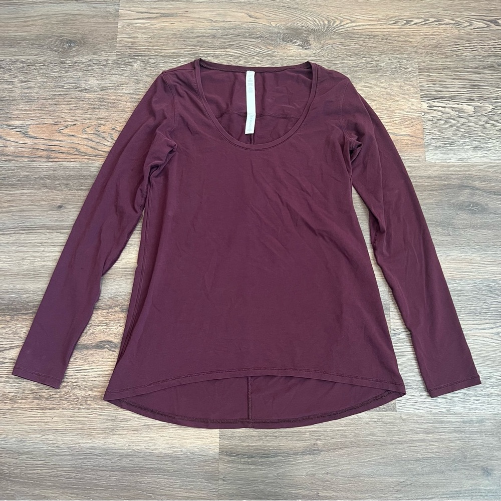 Lululemon Long Sleeve Tee Size 6 Burgundy Heathered Scoopneck Cotton Casual